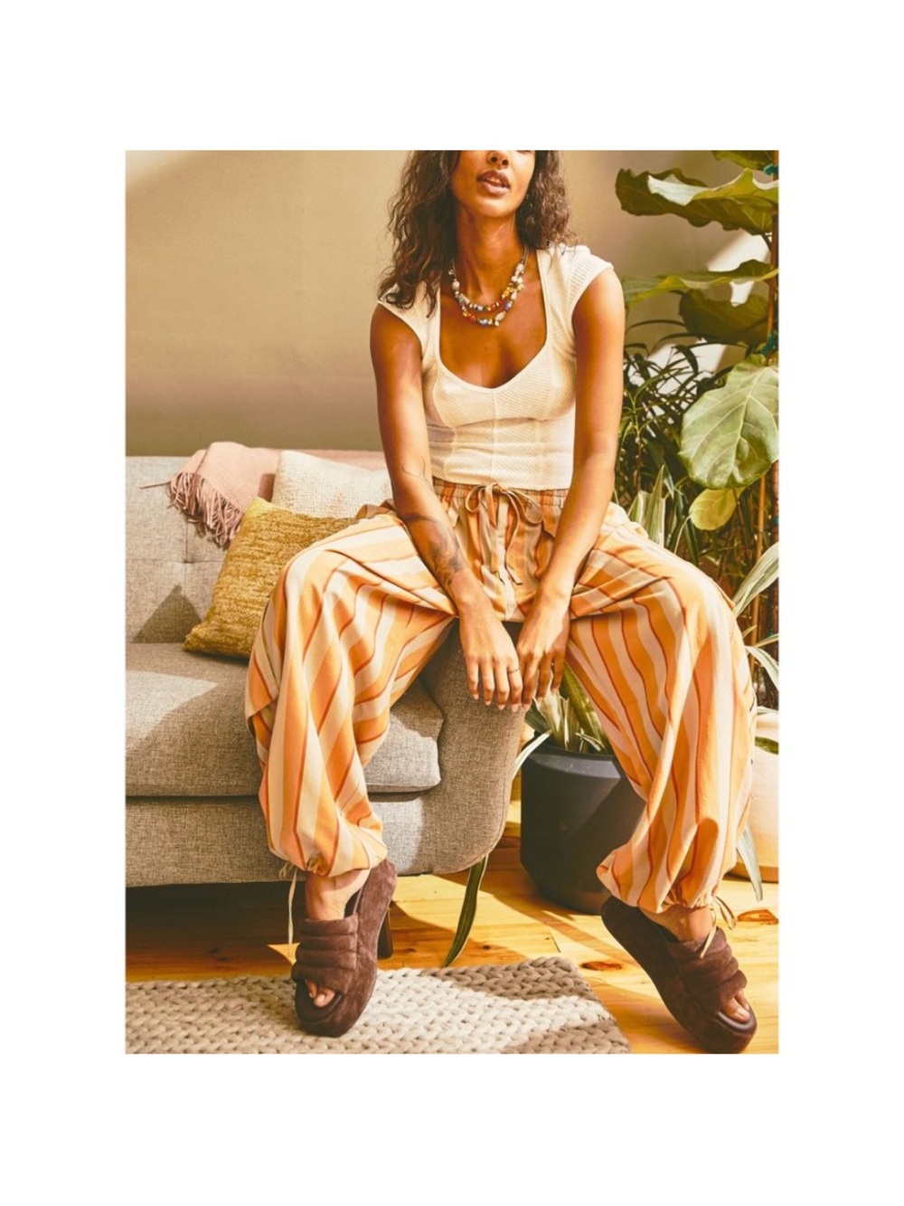NWT, Free People Creamsicle Palash Yarn Dyed Cargo Pants - Picture 2 of 12